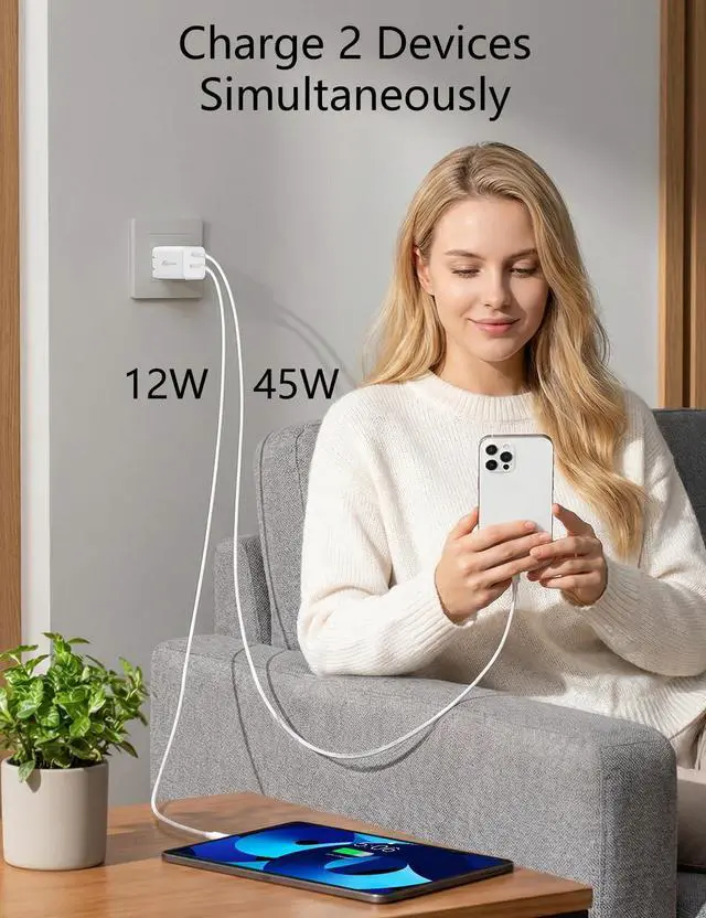 Alt view image 10 of 14 - 2-Pack 65W Dual USB C Charger Block, Type c Charger Fast Charging for iPhone 17/16/15/14, MacBook Pro/Air, iPad, Galaxy S23, Pixel, Steam Deck, Dell XPS