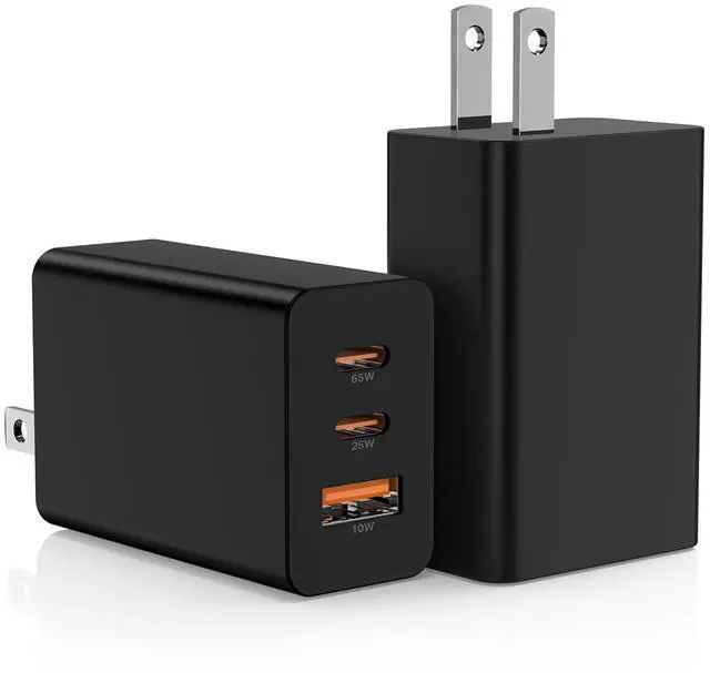 Alt view image 8 of 14 - 2Pack 65W USB C Wall Charger Block, 3-Port USB C Charging Adapter 100W Type C Super Fast Charging Power Plug Cube for MacBook Pro/Air,i-Pad Pro,i-Phone 17/16/15, Galaxy S25,and More-Black