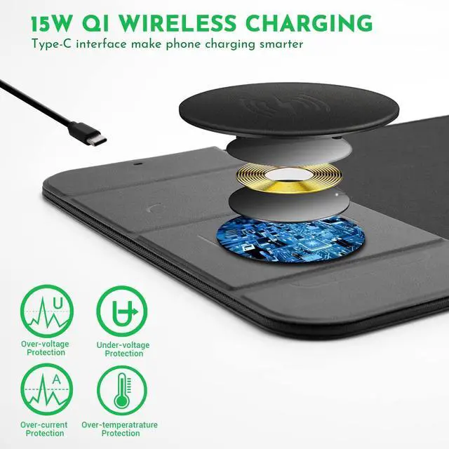 Alt view image 11 of 14 - Wireless Charging Mouse Pad with Phone Holder Gaming Mousepad Desk Mat 15W Qi Fast Charging Pad Ultra-Smooth Surface Non-Slip Extended Premium Black Computer Keyboard Mat for MacBook PC Laptop