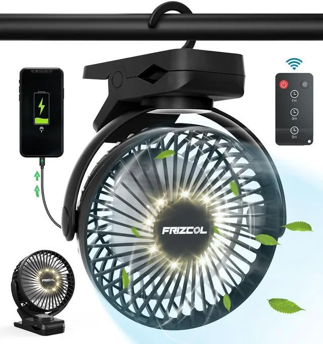 Alt view image 8 of 14 - Portable Clip on Fan 65 Working Hours, Camping Fans with LED Lights & Hook, 12000 Capacity Battery Operated Fan with Clamp, USB Rechargeable for Desk, Tent, Treadmill, Stroller, Golf Cart, Home