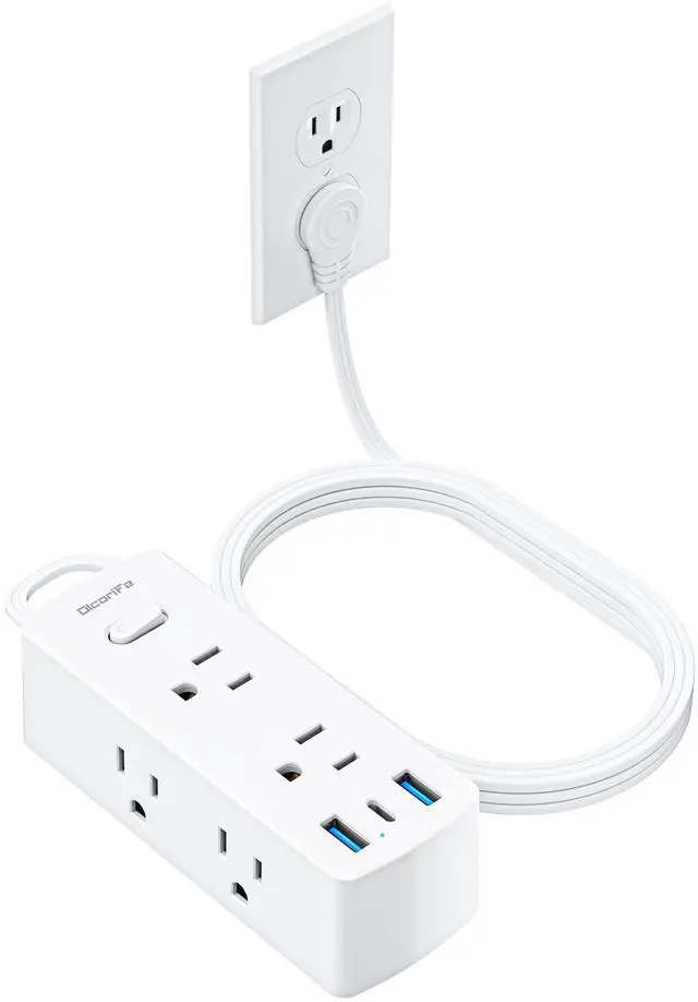 Alt view image 8 of 14 - Power Strip Surge Protector, Ultra Thin Flat Plug Extension Cord 5ft, 6 Outlets 3 USB Ports(1 USB C), 3 Sided Outlet Extender for Home Office Travel Dorm Room Essentials, White