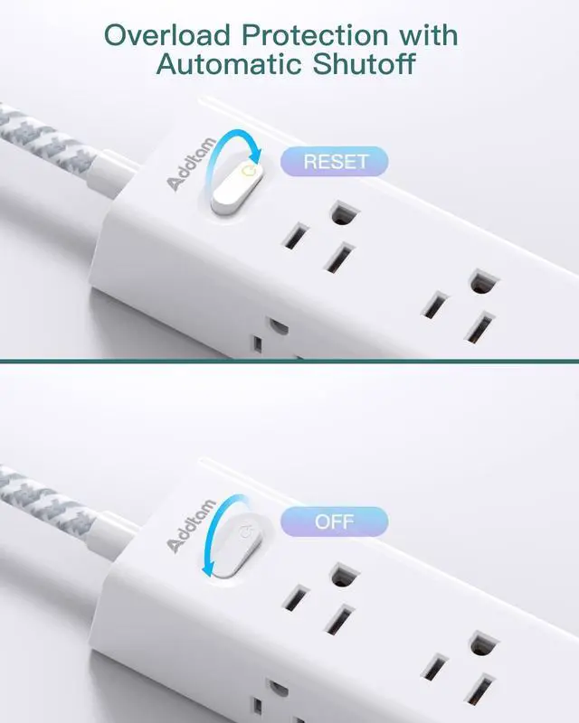 Alt view image 13 of 14 - Surge Protector Power Strip - 10 FT Extension Cord, Power Strip with 12 Widely AC Outlet 3 USB, Flat Plug, Wall Mount Overload Protection, 1050J, Desk Charging Station for Home Office, ETL Listed