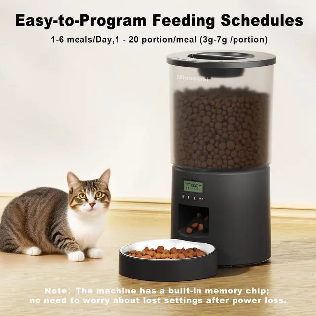 Alt view image 13 of 14 - Automated Cat Feeder,Clear 4.2L Dry Food Dispenser with Single Bowl,Programmable Timed Pet Feeder for Up to 6 Daily Meals,10-Second Voice Message & Dual Power Backup (Black, 4.2L Press Version)