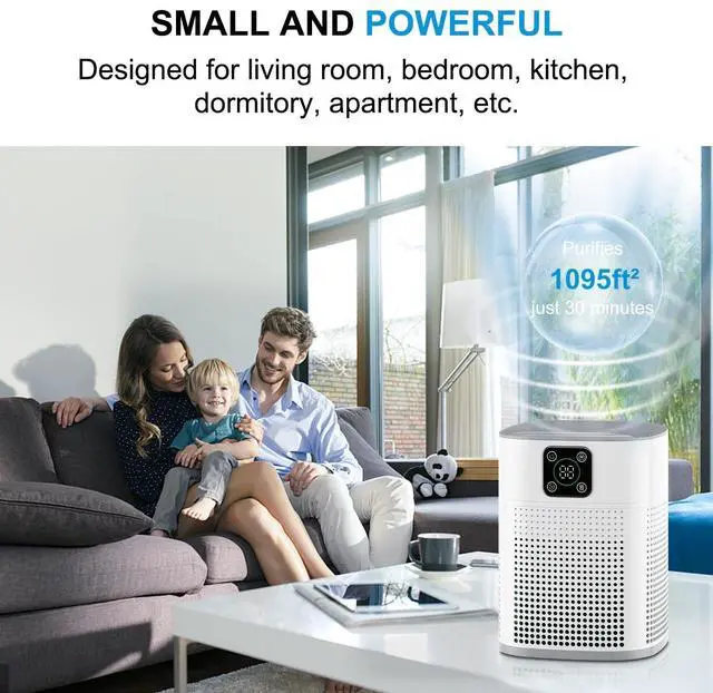 Alt view image 9 of 10 - Air Purifiers for Bedroom, H13 HEPA Air Purifier for Home Large Room 1095 sqft, Air purifiers with 360°Air Intake, 3 Fan Speeds, 3-Stage Filtration, White