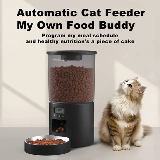 Alt view image 11 of 14 - Automated Cat Feeder,Clear 4.2L Dry Food Dispenser with Single Bowl,Programmable Timed Pet Feeder for Up to 6 Daily Meals,10-Second Voice Message & Dual Power Backup (Black, 4.2L Press Version)