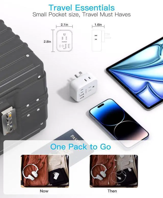 Alt view image 10 of 14 - Travel Cruise Ship Essentials, Multi Plug Wall Outlet Extender with 4 Outlets 4 USB (2 USB-C), Cruise Approved Power Strip Non Surge Protector, Plug Adapter, Travel Cruise Must Have Accessories