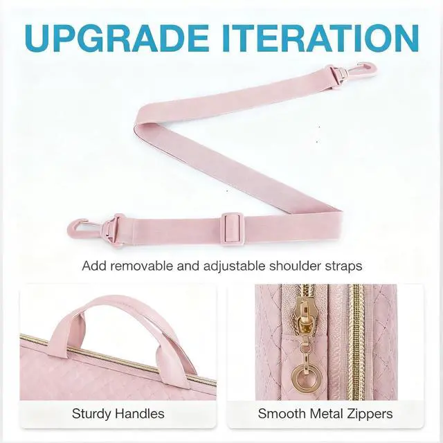 Alt view image 11 of 14 - 15.6 Inch Laptop Case Sleeve Compatible with MacBook Pro 16 Inch,15.6 Inch HP,Dell,Acer Aspire,Asus Notebook, Lightweight Laptop Bag for Women with Shoulder Strap,Pocket,Handle, Pink