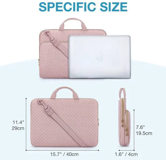 Alt view image 13 of 14 - 15.6 Inch Laptop Case Sleeve Compatible with MacBook Pro 16 Inch,15.6 Inch HP,Dell,Acer Aspire,Asus Notebook, Lightweight Laptop Bag for Women with Shoulder Strap,Pocket,Handle, Pink