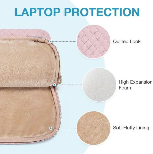 Alt view image 12 of 14 - 15.6 Inch Laptop Case Sleeve Compatible with MacBook Pro 16 Inch,15.6 Inch HP,Dell,Acer Aspire,Asus Notebook, Lightweight Laptop Bag for Women with Shoulder Strap,Pocket,Handle, Pink