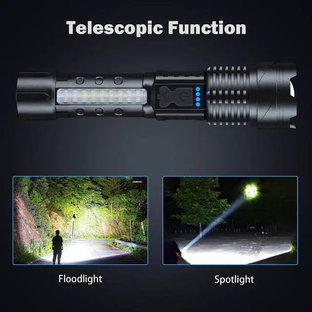 Alt view image 11 of 14 - Flashlight High Lumens Rechargeable 2 Pack, 990000 Lumen Super Bright Led Flashlights with 7 Light Modes, IPX6 Waterproof, Powerful Handheld Flash Light for Camping Home Emergencies