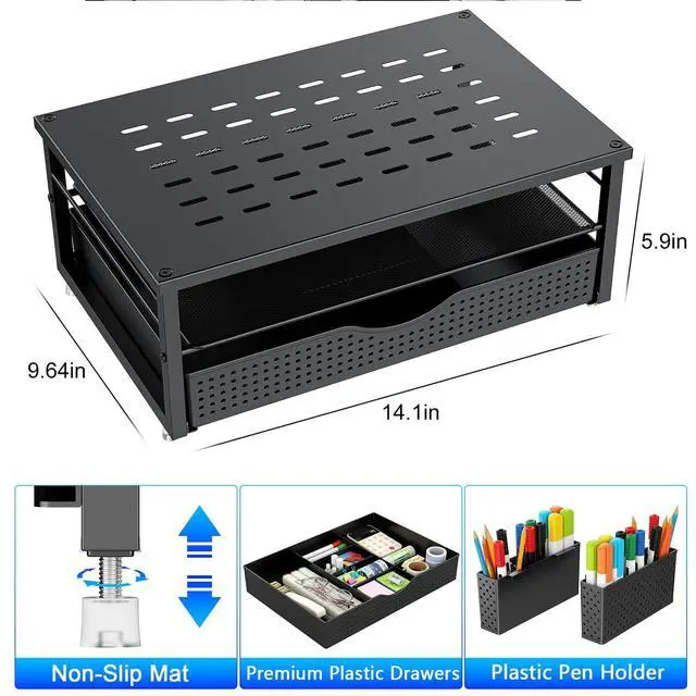Alt view image 13 of 14 - Desk Organizers and Accessories, Monitor Stand with Drawer and 2 Pen Holder, Desktop Organizer Suitable for Offices and Dormitories (Black)