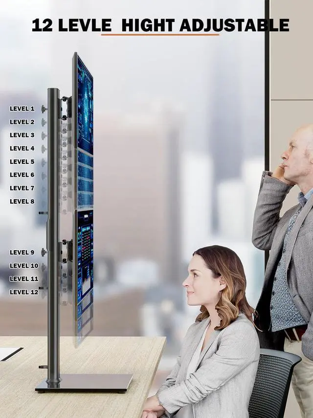 Alt view image 10 of 14 - Dual Monitor Stand - Vertical Stack Screen Free-Standing Monitor Riser Fits Two 13 to 34 Inch Screen with Swivel, Tilt, Height Adjustable, Holds One (1) Screen Up to 44Lbs