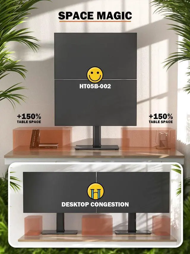 Alt view image 13 of 14 - Dual Monitor Stand - Vertical Stack Screen Free-Standing Monitor Riser Fits Two 13 to 34 Inch Screen with Swivel, Tilt, Height Adjustable, Holds One (1) Screen Up to 44Lbs