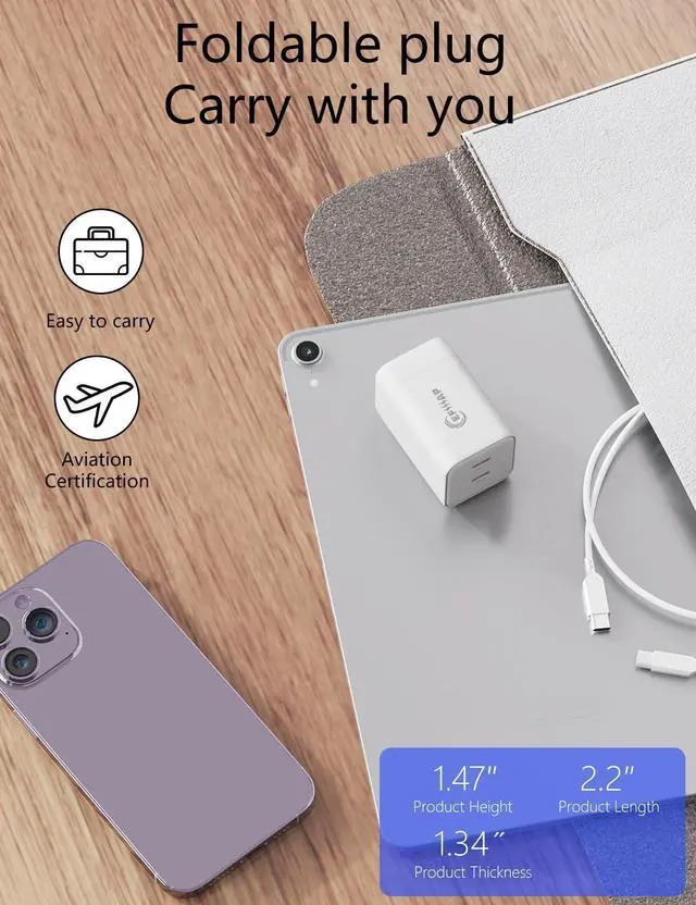 Alt view image 13 of 14 - 2-Pack 65W Dual USB C Charger Block, Type c Charger Fast Charging for iPhone 17/16/15/14, MacBook Pro/Air, iPad, Galaxy S23, Pixel, Steam Deck, Dell XPS