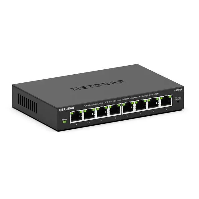 Alt view image 7 of 12 - 8-Port Gigabit Ethernet Easy Smart Managed Essentials Switch (GS308E) - Desktop or Wall Mount, Home Network Hub, Office Ethernet Splitter, Silent Operation