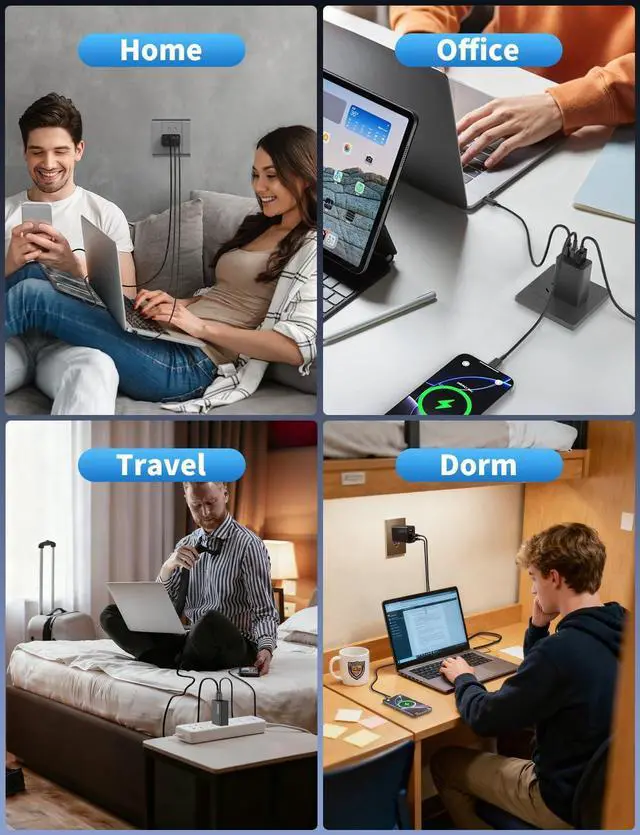 Alt view image 14 of 14 - 2Pack 65W USB C Charger Block, 3Port Fast Charging Adapter, Type C Fast Charging Blocks Cube PD USBC Wall Plug+QC3.0 USB A Charger Brick for MacBook Pro/Air,iPad,iPhone 17/16,SamsungS26/S25&More-Black