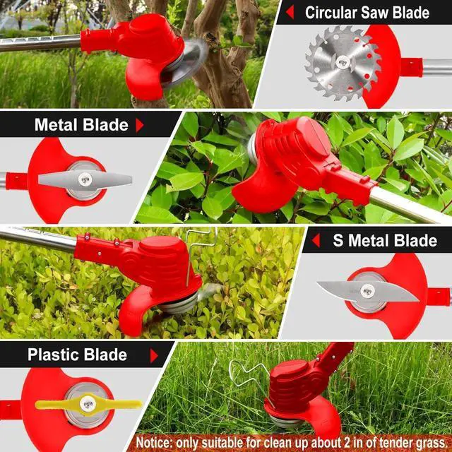 Alt view image 10 of 14 - Cordless Weed Wacker Electric Grass Trimmer 21V Battery Powered Weed Trimmer, 3-in-1 Brush Cutter Weed Cutter Lawn Edger with 3 Types Blade & Wheels Lightweight for Garden and Yard Lawn