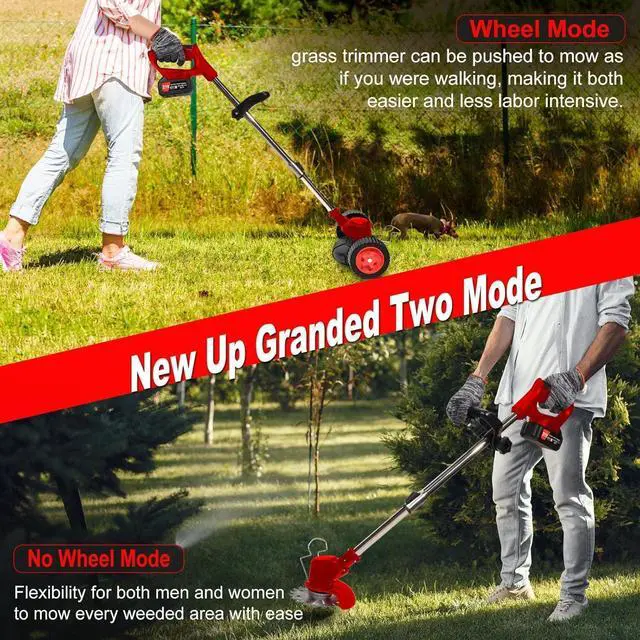 Alt view image 13 of 14 - Cordless Weed Wacker Electric Grass Trimmer 21V Battery Powered Weed Trimmer, 3-in-1 Brush Cutter Weed Cutter Lawn Edger with 3 Types Blade & Wheels Lightweight for Garden and Yard Lawn