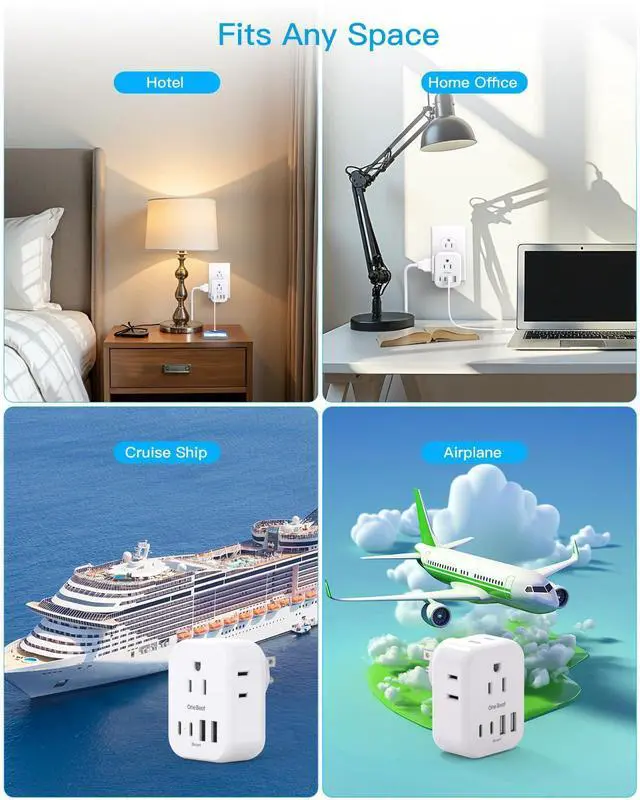 Alt view image 14 of 14 - Travel Cruise Ship Essentials, Multi Plug Wall Outlet Extender with 4 Outlets 4 USB (2 USB-C), Cruise Approved Power Strip Non Surge Protector, Plug Adapter, Travel Cruise Must Have Accessories
