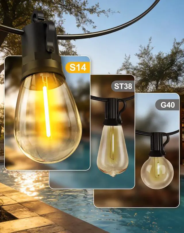 Alt view image 14 of 14 - 50ft-Solar-Powered-Lights-Outdoor-Waterproof-String Lights-Outside-Patio-Yard-Garden-Fence-Backyard-Deck-Porch-Balcony-Patios-Camping-Battery-Operated-LED-Fairy-Strip-Lighting-Hanging-Edison-Bulbs-S14