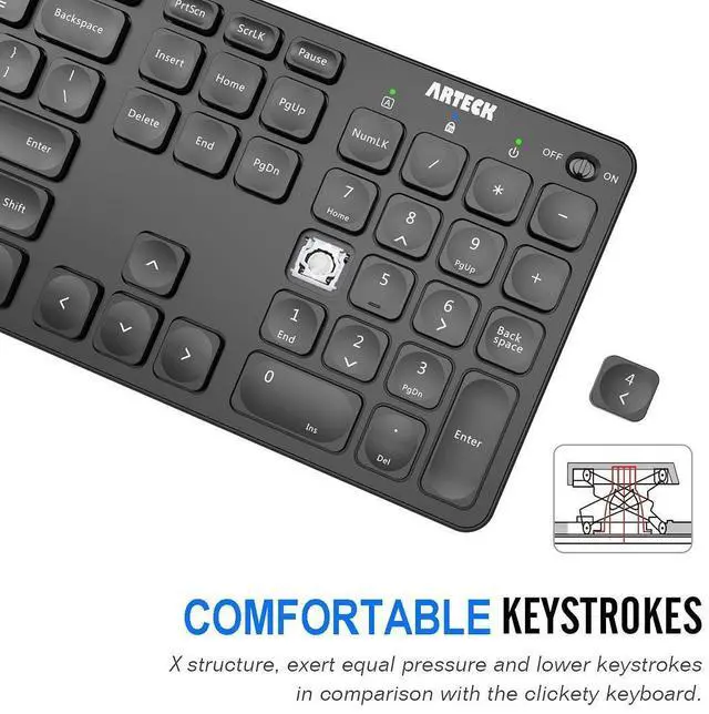 Alt view image 10 of 14 - 2.4G Wireless Keyboard Ultra Slim Full Size Keyboard with Numeric Keypad and Media Hotkey for Computer/Desktop/PC/Laptop/Surface/Smart TV and Windows 10/8/ 7 Built-in Rechargeable Battery