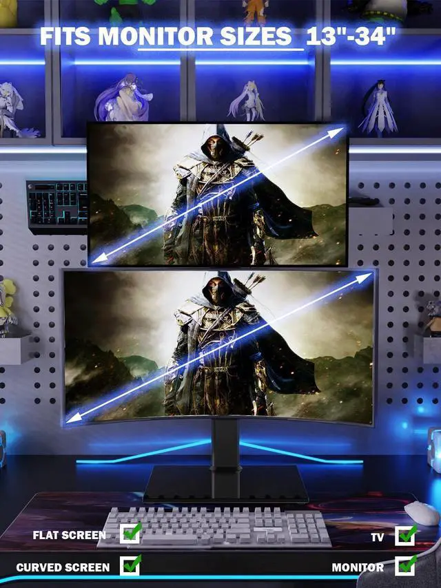 Alt view image 14 of 14 - Dual Monitor Stand - Vertical Stack Screen Free-Standing Monitor Riser Fits Two 13 to 34 Inch Screen with Swivel, Tilt, Height Adjustable, Holds One (1) Screen Up to 44Lbs