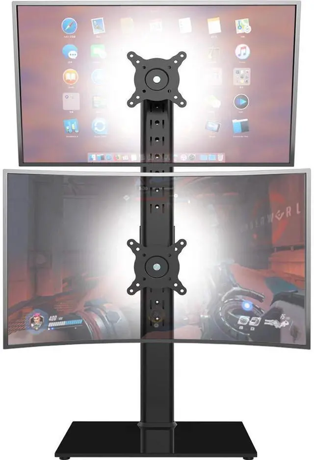 Alt view image 8 of 14 - Dual Monitor Stand - Vertical Stack Screen Free-Standing Monitor Riser Fits Two 13 to 34 Inch Screen with Swivel, Tilt, Height Adjustable, Holds One (1) Screen Up to 44Lbs