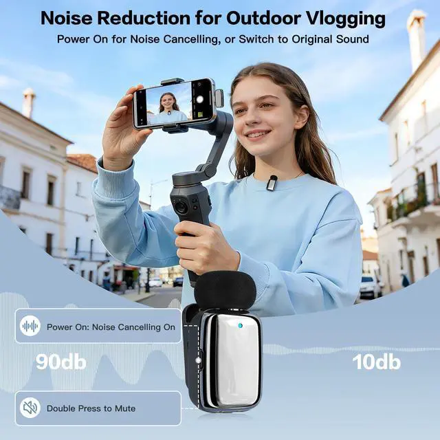 Alt view image 10 of 14 - Mini Microphone, Wireless Lavalier Mic for iPhone/iPad/Android, USB-C/Lightning, Noise Reduction, 33H Battery with Charging Case for Content Creators, TikTok & YouTube Videos - Chrome Silver