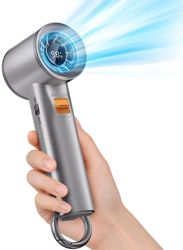 Alt view image 8 of 14 - Portable Handheld Turbo Fan for Outdoor - 5000mah Mini Handheld Personal Pocket Fan for Powerful Airflow Wind - 20hrs,100 Speeds Adjustable - Digital Display,Gifts for Travel,Outdoor Activites,Camping