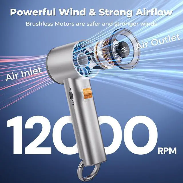 Alt view image 9 of 14 - Portable Handheld Turbo Fan for Outdoor - 5000mah Mini Handheld Personal Pocket Fan for Powerful Airflow Wind - 20hrs,100 Speeds Adjustable - Digital Display,Gifts for Travel,Outdoor Activites,Camping