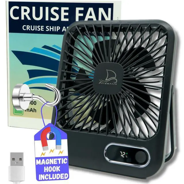 Alt view image 8 of 14 - Cruise Fan Cabin Approved - Magnetic Hook Included To Hang On Walls - Portable USB Rechargeable & Plug-In, Timer Function & 5-Speed Adjustable, White Noise, Long Battery Life, Perfect for 2026 Cruises