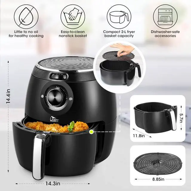 Alt view image 9 of 14 - Air Fryer 5.8QT/5.5L, Uten 1700W AirFryer High-Power Electric Hot Temperature Control & Timer Knob, Non Stick Fry Basket, Dishwasher Safe, Apply to Party, Afternoon Tea, Black