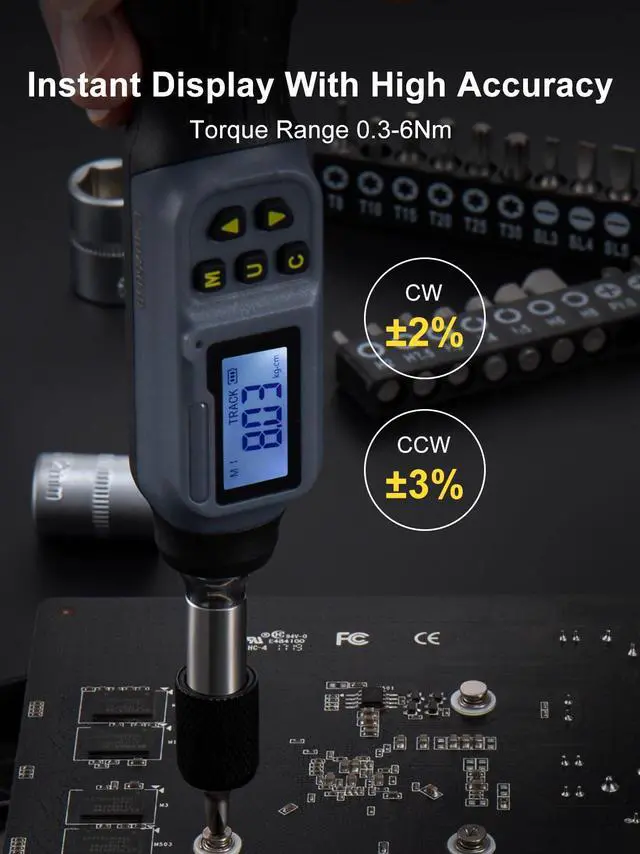 Alt view image 9 of 14 - Digital Torque Screwdriver, 2.66-53.1 In-lb/0.3-6 Nm, 1/4'' Drive Inch Pound Torque Screwdriver Electrician with Buzzer & LED Indicator, 27 In 1 Torque Wrench Screwdriver Set, Black