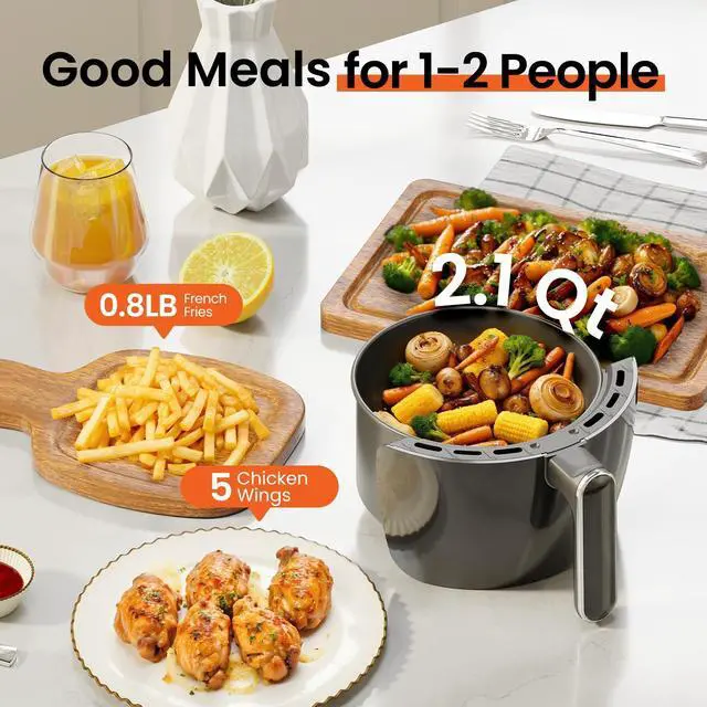 Alt view image 10 of 10 - 2.1Qt Small Air Fryer - Compact Digital Mini Airfryer with 7-in-1 Presets, 98% Less Oil, Adjustable Temperature & Timer, Shake Reminder, Nonstick, BPA-Free, Dishwasher Safe, Fast & Crispy Cooking
