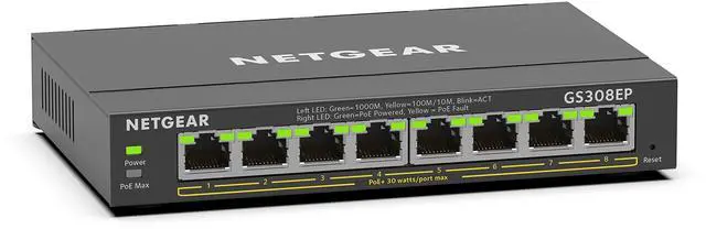 Alt view image 7 of 12 - 8 Port PoE Gigabit Ethernet Easy Smart Managed Essentials Switch (GS308EP) - with 8 x PoE+ @ 62W, Desktop or Wall Mount