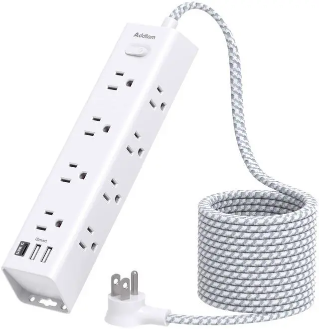 Alt view image 8 of 14 - Surge Protector Power Strip - 10 FT Extension Cord, Power Strip with 12 Widely AC Outlet 3 USB, Flat Plug, Wall Mount Overload Protection, 1050J, Desk Charging Station for Home Office, ETL Listed
