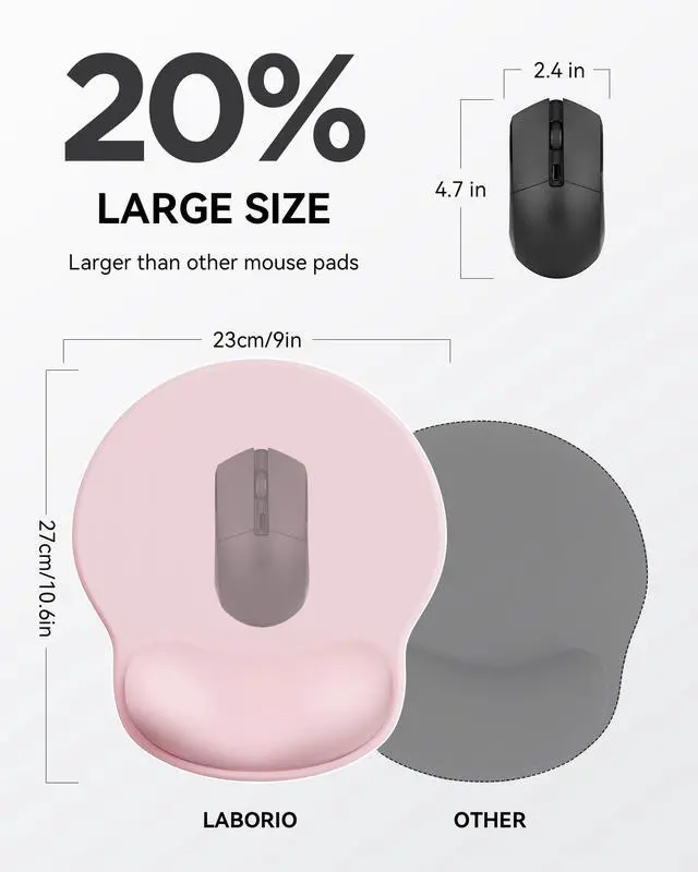 Alt view image 9 of 14 - Mouse Pad with Wrist Rest, Ergonomic Mouse Pads for Desk, Office Non-Slip Mousepad with Gel Wrist Support(Light Pink, 10.6''L x 9''W)