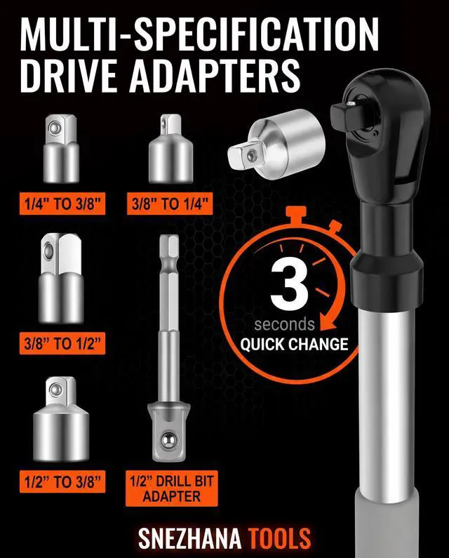 Alt view image 12 of 12 - 1/2" Offset Extension Wrench for Electric with Versatile 3/8", 1/4" Square Drive Adapters Impact Ratchet Extender, for Tight Spaces