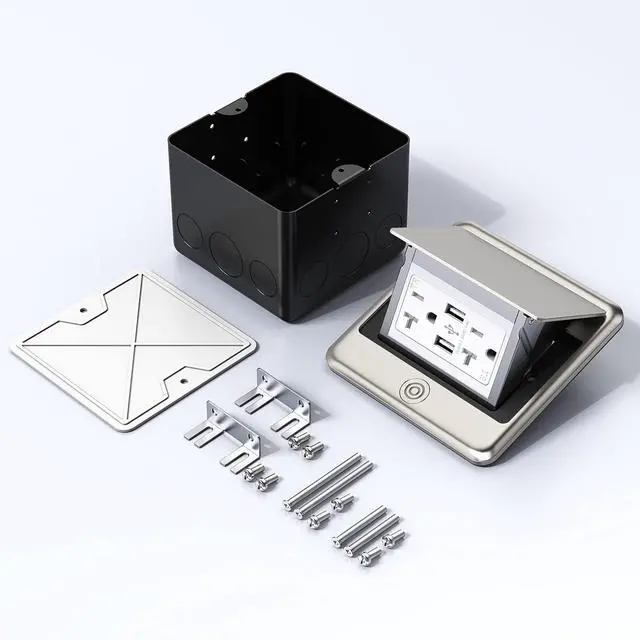 Alt view image 12 of 12 - 4.8A USB Chargers Pop Up Floor Waterproof Electrical Outlet Receptacle Stainless Steel Box(Stainless Steel Color)