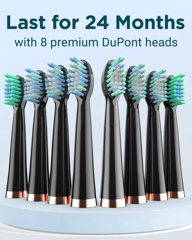 Alt view image 11 of 14 - Electric Toothbrush for Adults, 8 Brush Heads & Travel Case,5 Modes with 2 Minutes Built in Smart Timer, One Charge for 120 Days, 41000 VPM Motor (Black)
