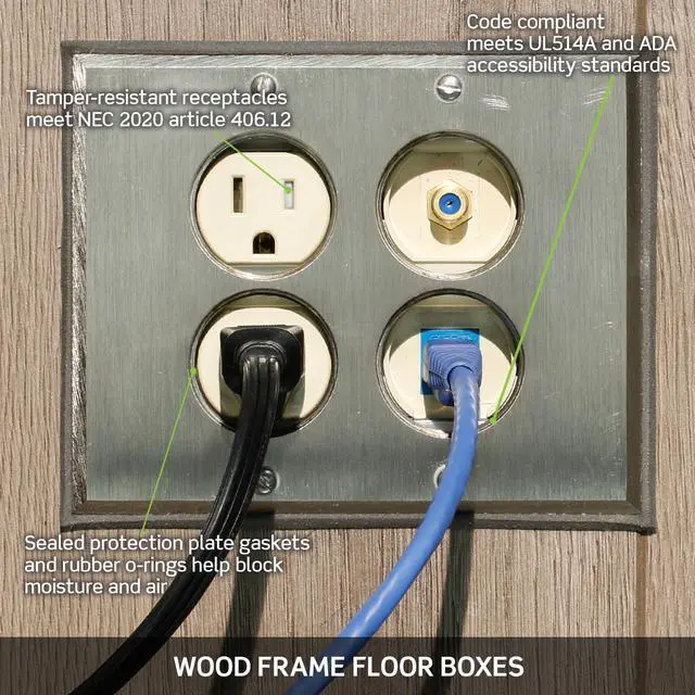 Alt view image 10 of 10 - 15 Amp 1-Gang Floor Box Assembly, Commercial Grade, Tamper-Resistant, Self-Grounding, 25251-TFN