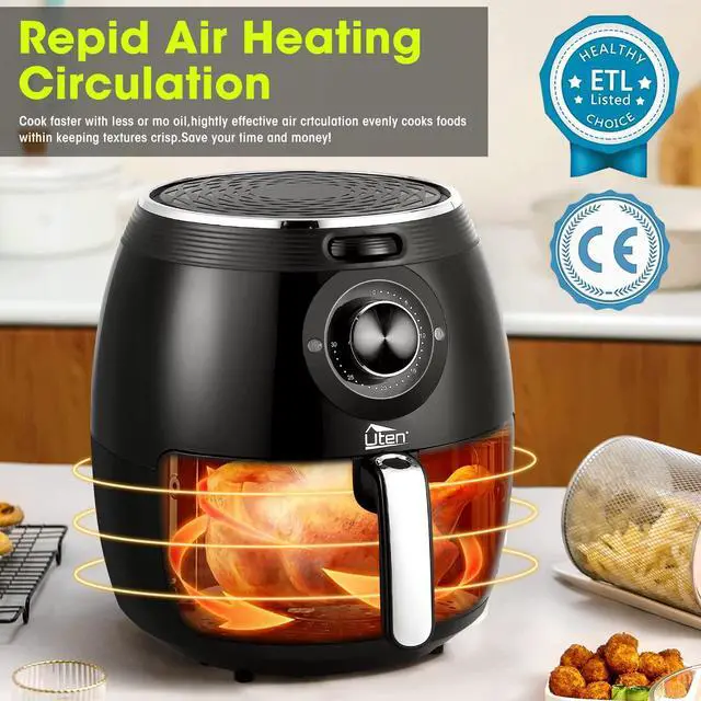 Alt view image 10 of 14 - Air Fryer 5.8QT/5.5L, Uten 1700W AirFryer High-Power Electric Hot Temperature Control & Timer Knob, Non Stick Fry Basket, Dishwasher Safe, Apply to Party, Afternoon Tea, Black