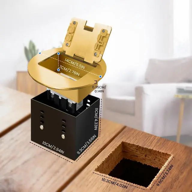 Alt view image 9 of 10 - Recessed Floor Outlet Box Deeper 20 Amp Floor Electrical Outlet Tamper Resistant (TR, Gold)