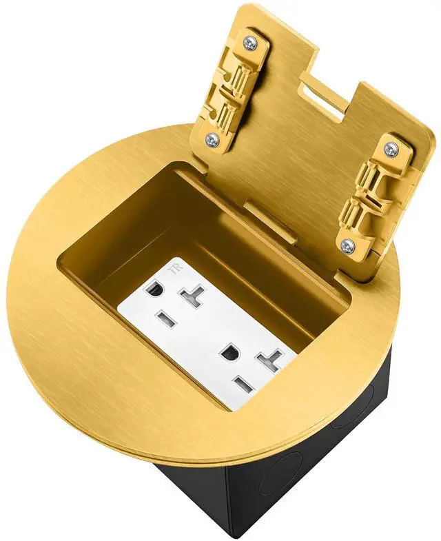 Alt view image 6 of 10 - Recessed Floor Outlet Box Deeper 20 Amp Floor Electrical Outlet Tamper Resistant (TR, Gold)