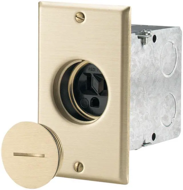 Alt view image 2 of 2 - TR5797 Tamper Resistant Commercial Single Floor Box Assembly, 125-volt, Black/Brass Finish
