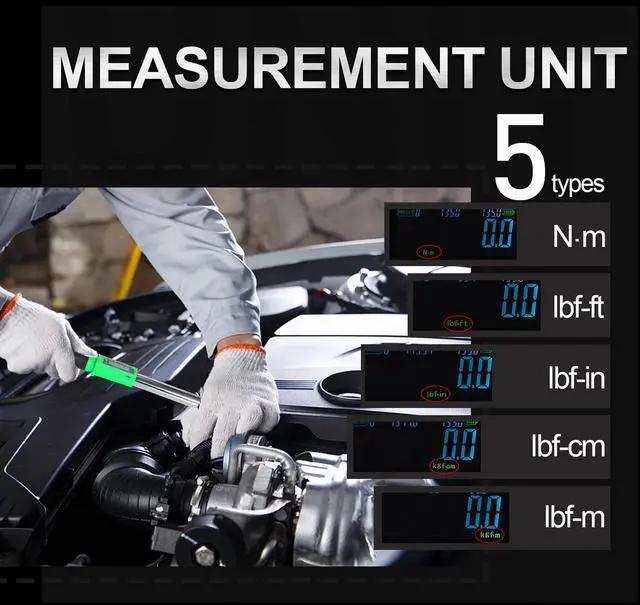 Alt view image 10 of 12 - UPGRADE 1/2 Inch Drive Digital Torque Wrench 8-160FT-LB/10-220N.M, Torque Range Accurate to 2%, Electric Torque Wrench with Buzzer and LED Flash Notification for Bike/Motorcycle/Auto Repair