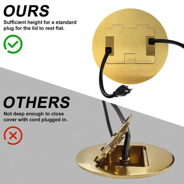 Alt view image 7 of 10 - Recessed Floor Outlet Box Deeper 20 Amp Floor Electrical Outlet Tamper Resistant (TR, Gold)