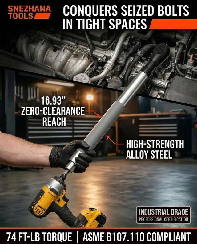 Alt view image 8 of 12 - 1/2" Offset Extension Wrench for Electric with Versatile 3/8", 1/4" Square Drive Adapters Impact Ratchet Extender, for Tight Spaces