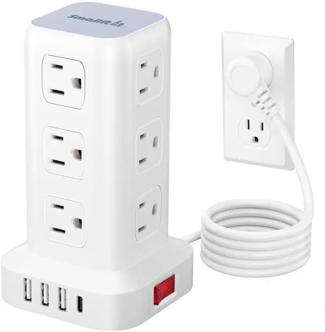 Alt view image 8 of 14 - Tower Surge Protector Power Strip with 12 Outlets 4 USB (1 USB C), 6.5Feet Extension Cord with Multiple Outlets, Charging Station, Power Strip Tower, Office Desk Supplies