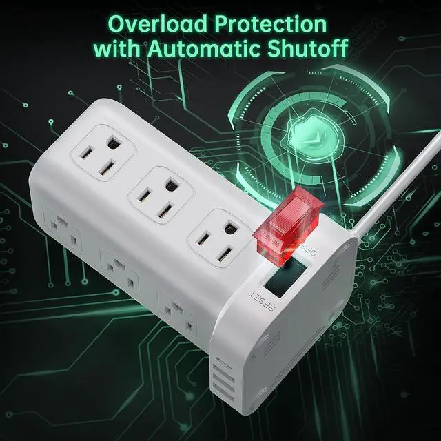 Alt view image 10 of 14 - Tower Surge Protector Power Strip with 12 Outlets 4 USB (1 USB C), 6.5Feet Extension Cord with Multiple Outlets, Charging Station, Power Strip Tower, Office Desk Supplies